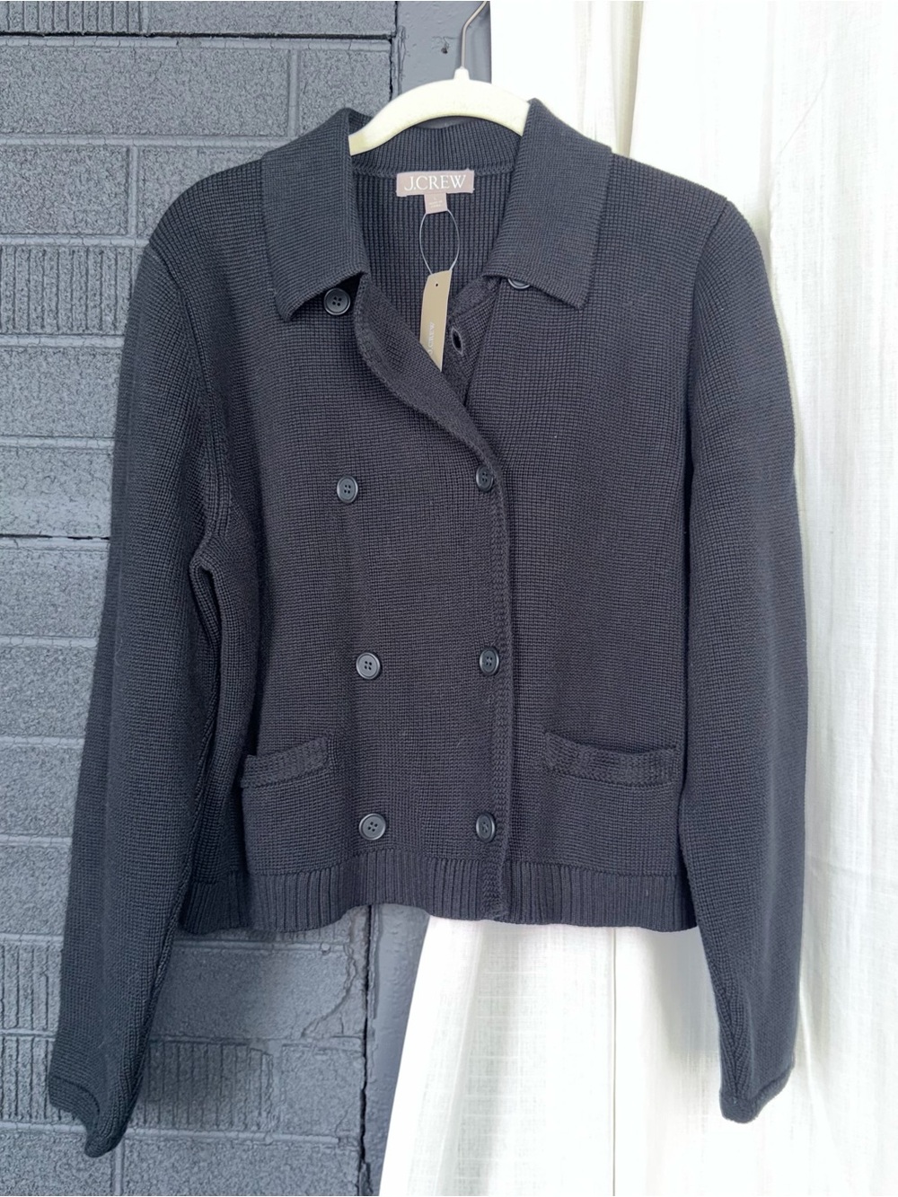 NWT J Crew Size Large Marielle Cropped Cardigan Black Sweater Cotton - Picture 2 of 7